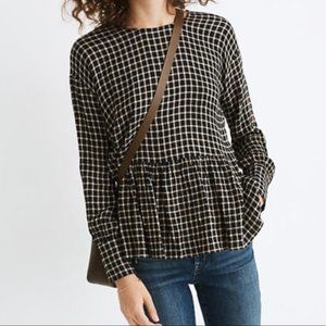 Madewell button-back peplum top in mini windowpane